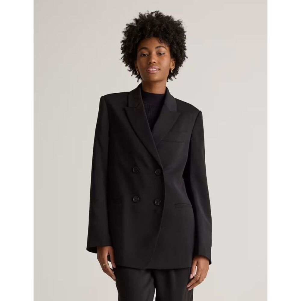 Quince Black Double-Breasted Crepe Blazer